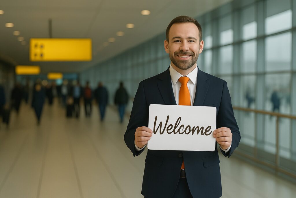 Carrot Cars driver meeting a passenger in Heathrow arrivals instead of using the drop off zone