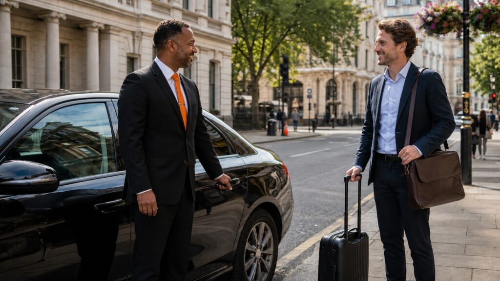 London Victoria to St Pancras taxi transfer with business traveller and luggage 